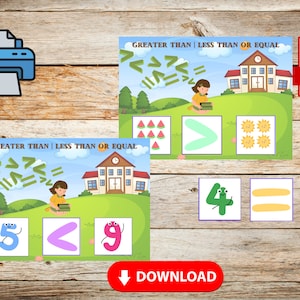 Greater than less than or Equal to Worksheet Comparing Numbers Math Activity for Kids Learning Counting Preschool
