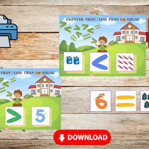Greater than less than or Equal to Worksheet Comparing Numbers Math Activity for Kids Learning Counting Preschool