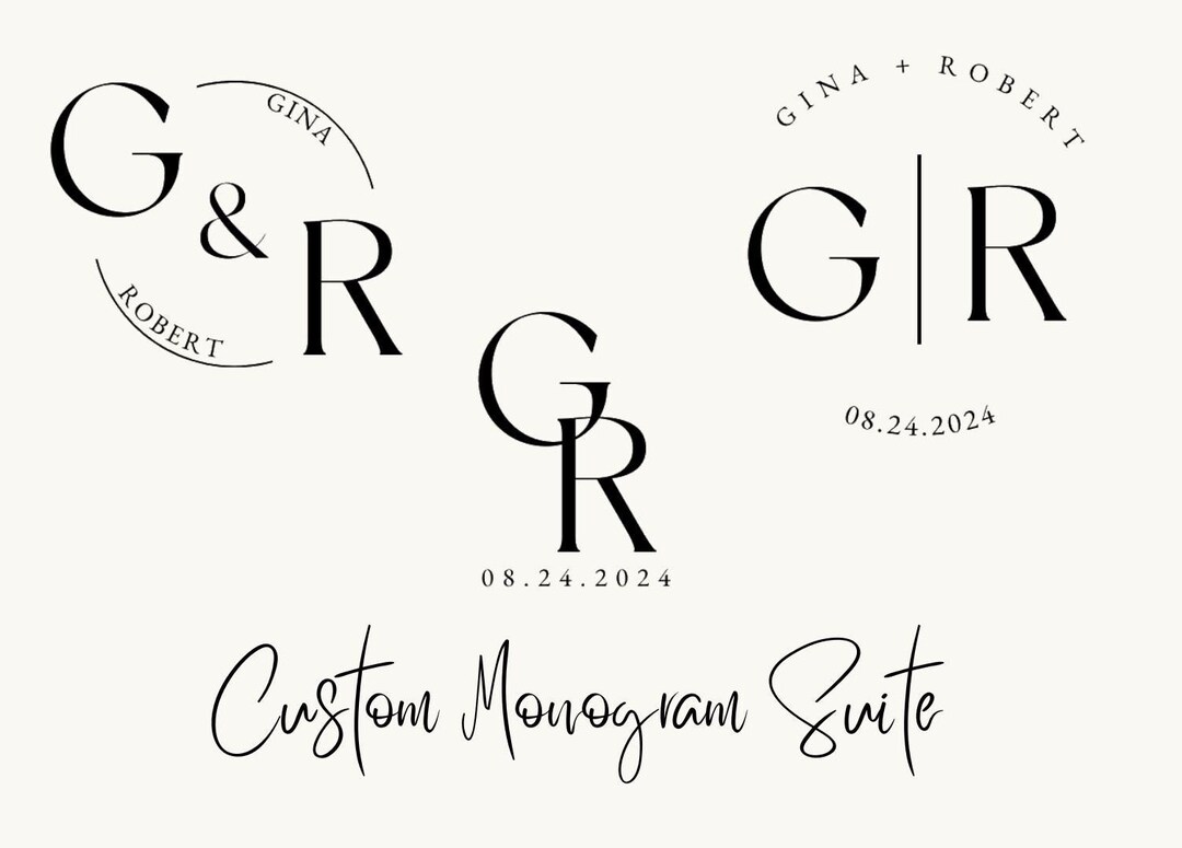 Wedding Monogram for Couples Stationary, Decor, Branding- Set of 4 ...