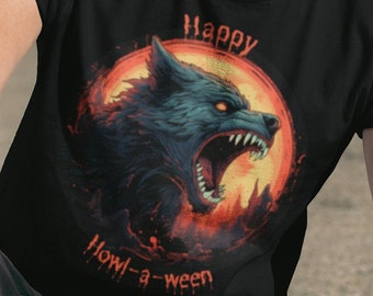 Happy Howl-a-ween Fall Fashion Werewolf Tee Shirt, een griezelig seizoen, unisex, Halloween Shirt