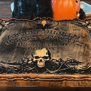 Wooden Ouija Board and Planchette 12" x 20" Dark Skull Design Handmade Occult Decor