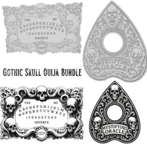 Ouija Digital Gothic Skull Ouija Board & Planchette Design Bundle, Mystic Oracle Design for Halloween Decor Commercial Use svg stl png pdf