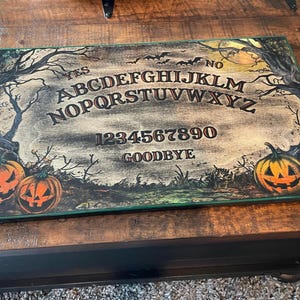 Real Wood Spirit Board with Vintage Halloween scene  – Handmade Gothic Halloween Gift – 15&quot;x20&quot;