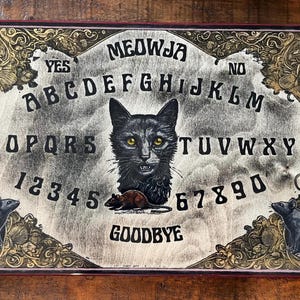 Real Wood Spirit Board with Vintage Black Cat – Handmade Gothic Halloween Gift – 15&quot;x20&quot;