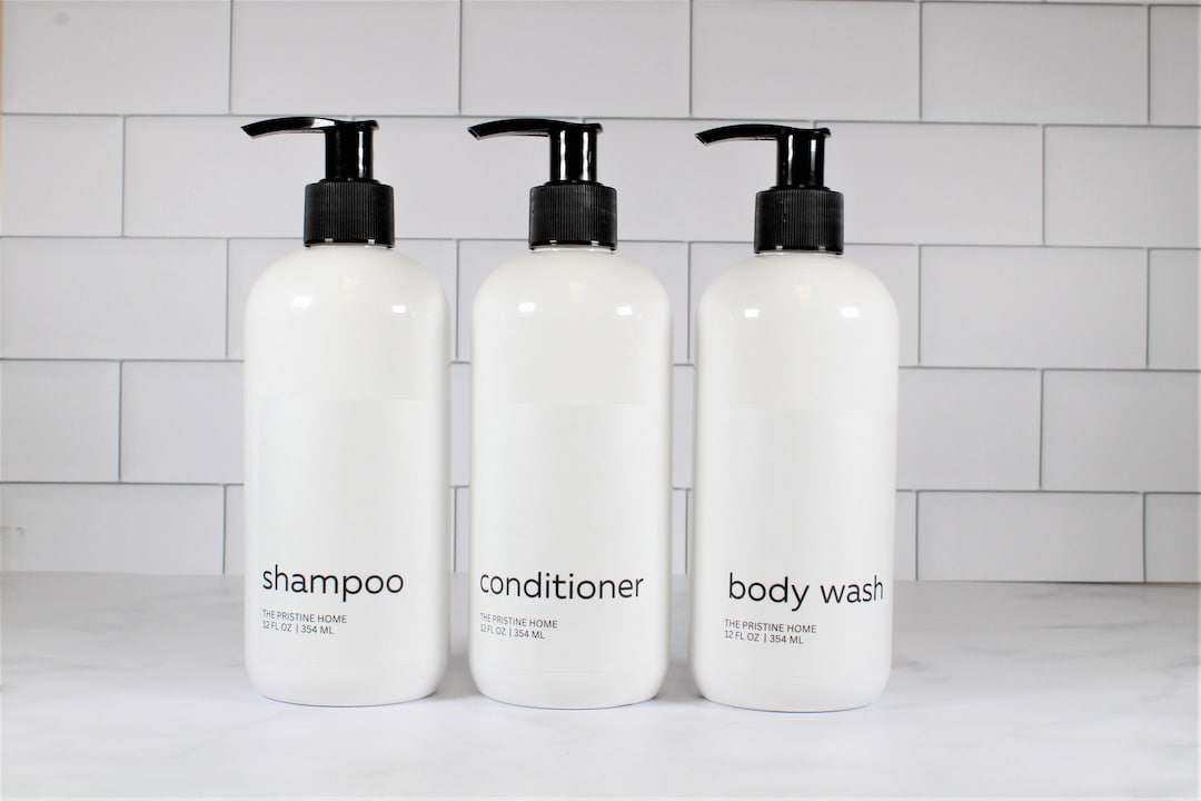 Minimalist Soap Bottle, Simple Plastic Shampoo Bottle, 12 Oz Shampoo and Conditioner Bottle