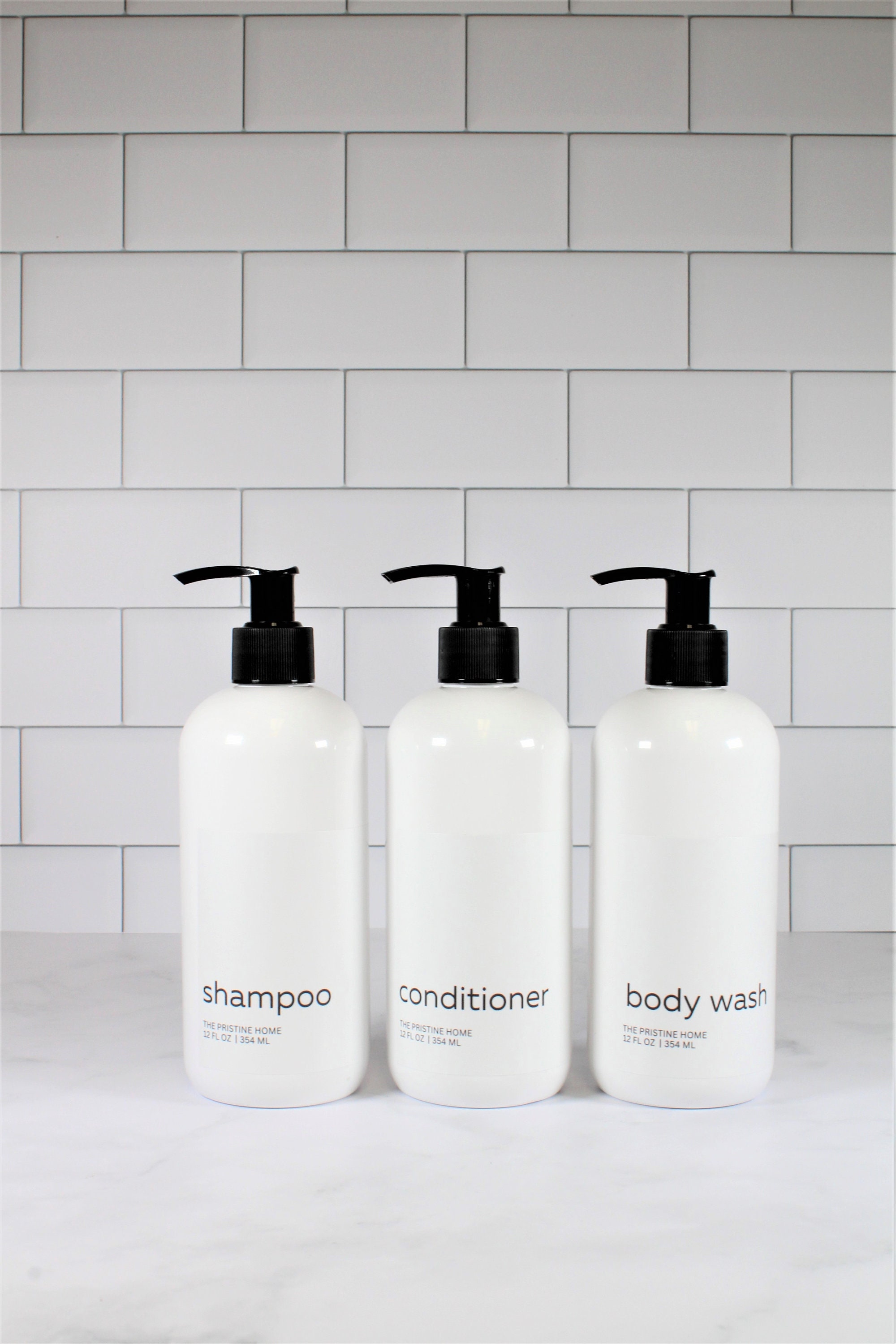 Minimalist Soap Bottle, Simple Plastic Shampoo Bottle, 12 Oz Shampoo and Conditioner Bottle