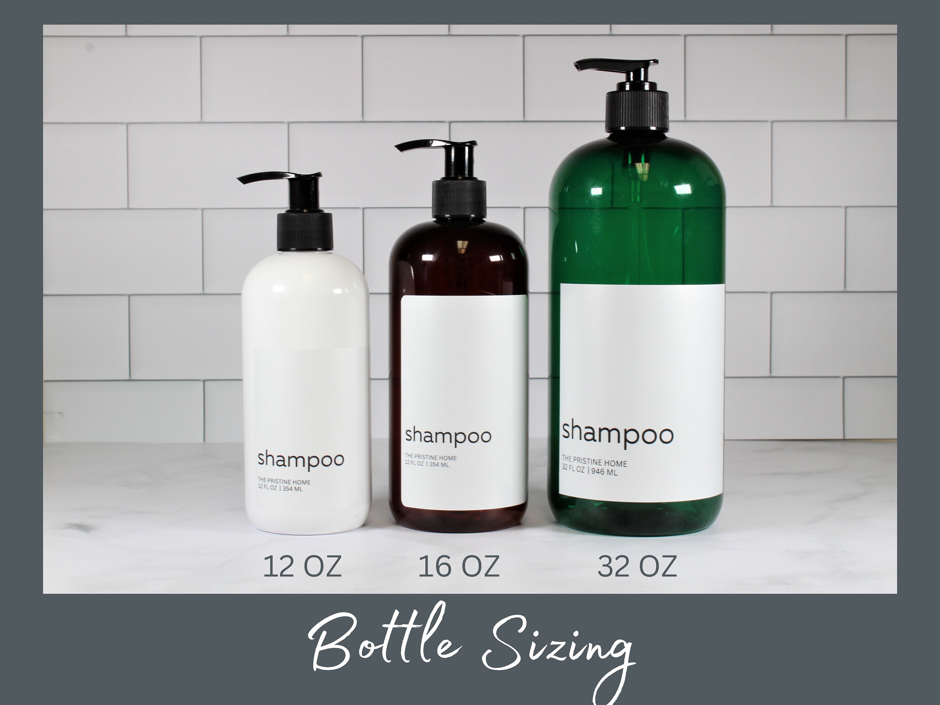 Minimalist Soap Bottle, Simple Plastic Shampoo Bottle, 12 Oz Shampoo and Conditioner Bottle