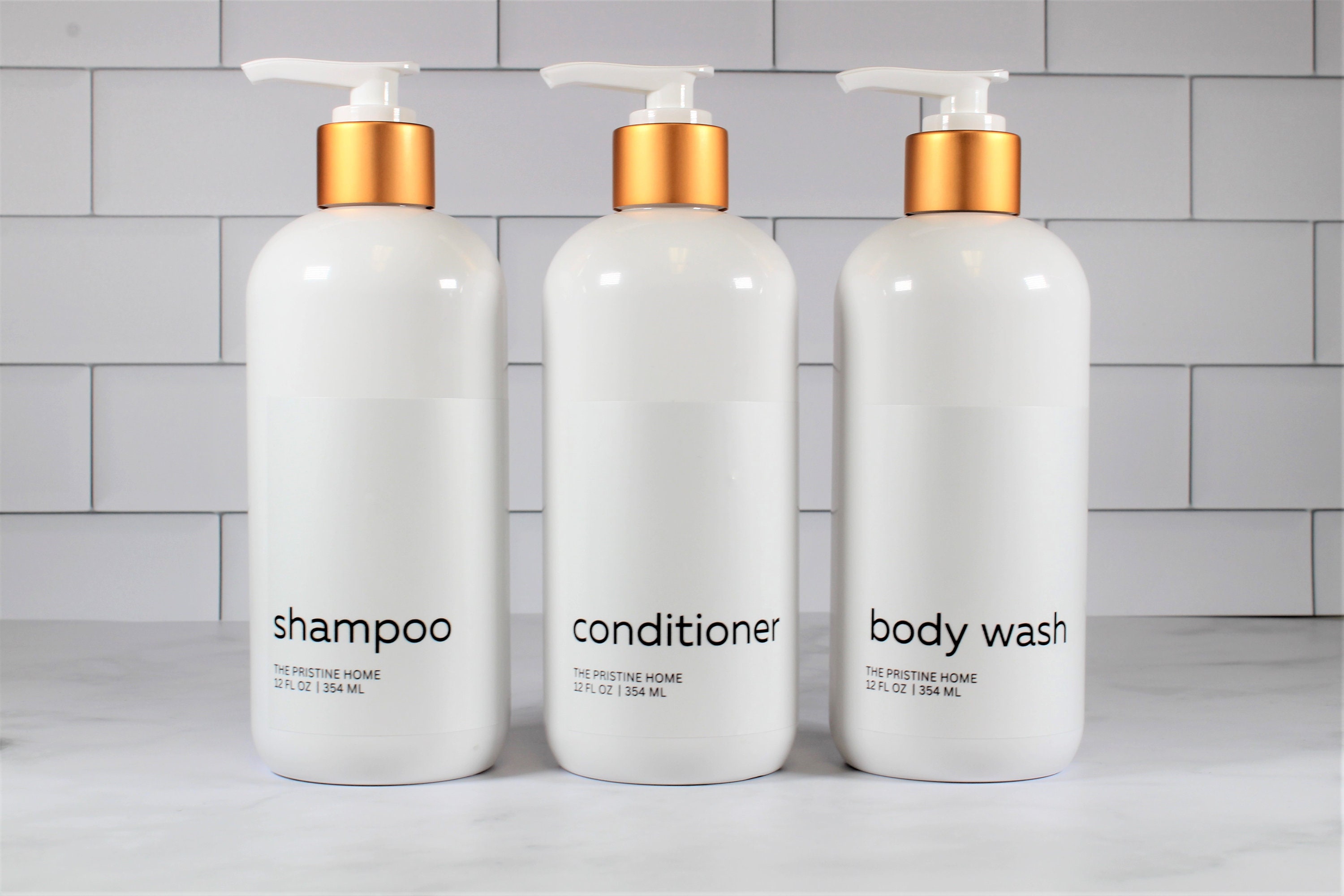 Minimalist Soap Bottle, Simple Plastic Shampoo Bottle, 12 Oz Shampoo and Conditioner Bottle