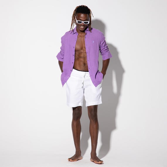 linen dress shorts mens Men's linen shorts STOWE in White