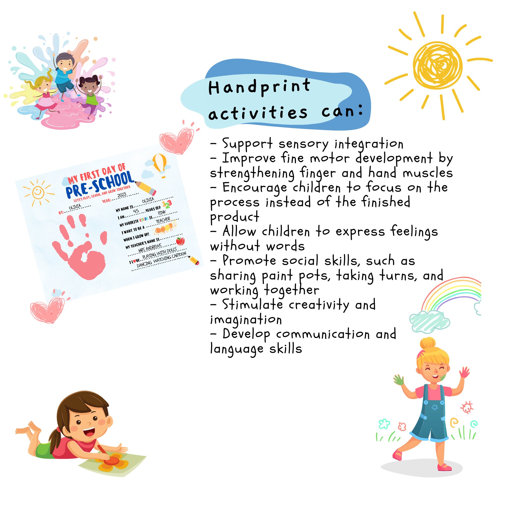 Preeschool Handprint Pre-k Handprint Back to School - Etsy