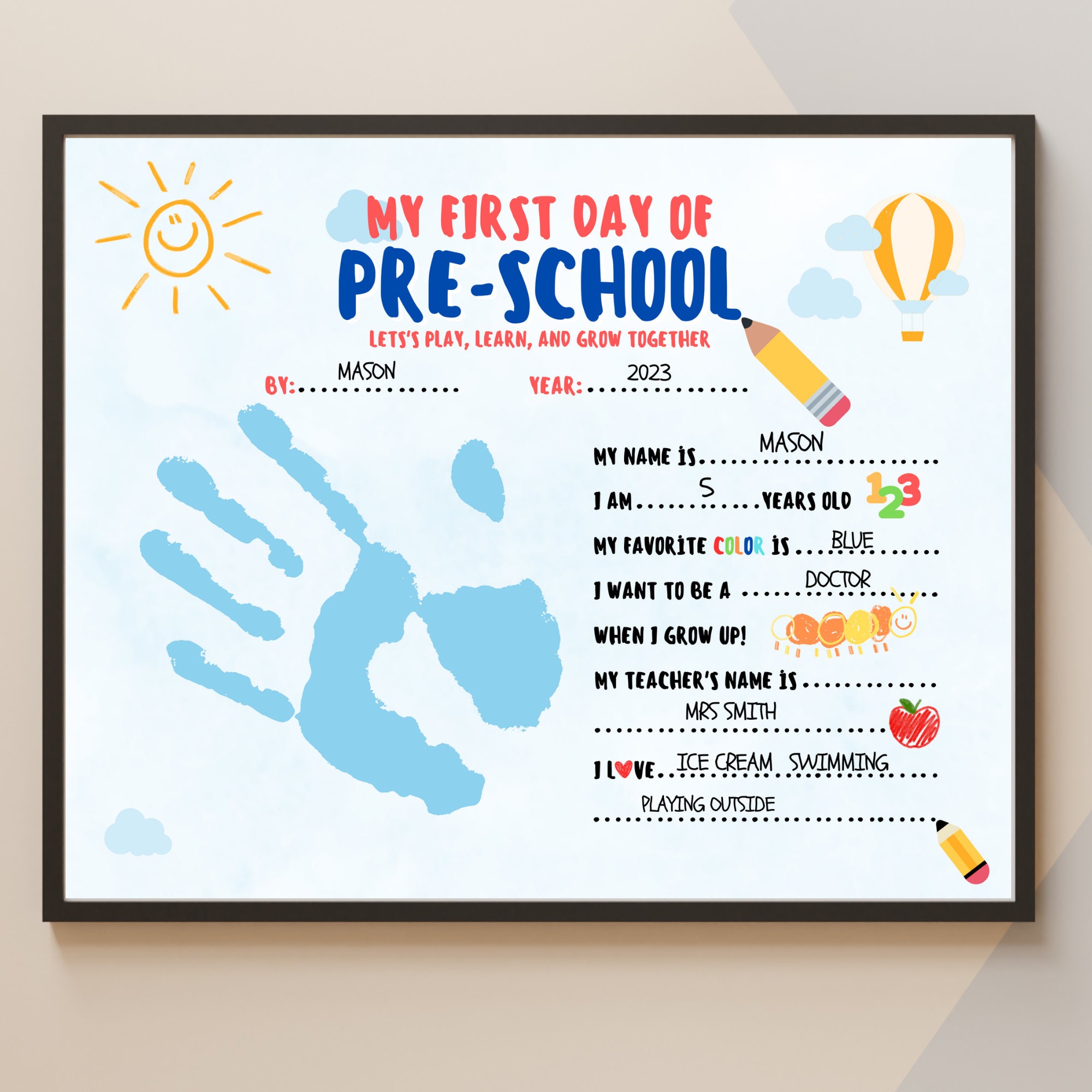 Preeschool Handprint Pre-k Handprint Back to School - Etsy