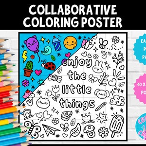 Collaborative Coloring Poster | Elementary Classroom Teamwork Activity SEL | Cut Out Pieces & Create Large Poster! | Enjoy the Little Things
