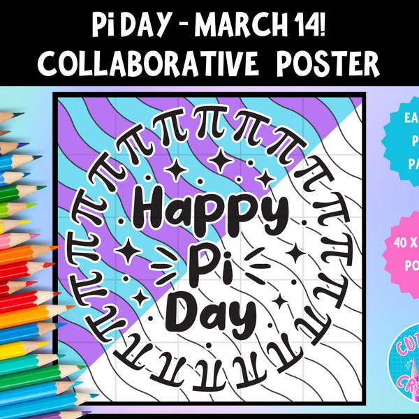 Pi Day 3.14 Math Class Activity Teacher Printable Collaborative Coloring Poster Teamwork Activity March 14th 25 Piece Puzzle