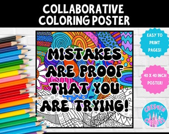 Collaborative Coloring Poster | Growth Mindset | Mistakes Are Proof That You Are Trying! | Teamwork Activity | Elementary | School Counselor