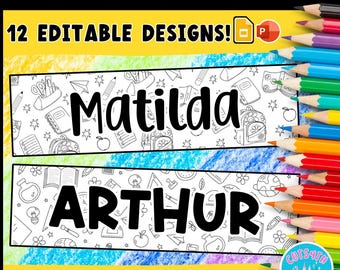 Editable Personalized Bookmarks Back to School Doodles Personalized Coloring Bookmarks Add Student Names Name Plates Locker Signs