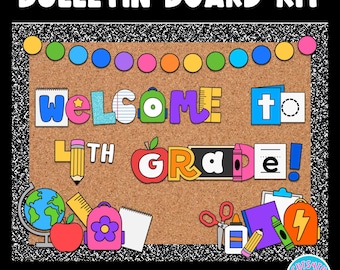 Bulletin Board Kit Printable Classroom Decor Back to School Welcome to 4th Grade! Cute School Supplies Cut Outs Ransom Scrapbook Letters