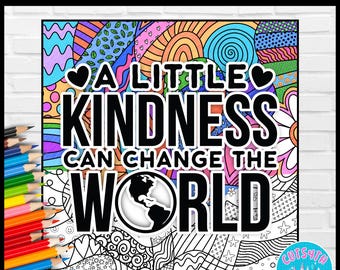 Collaborative Coloring Poster World Kindness Day | A Little Kindness Can Change the World Teamwork Activity School Counselor SEL Elementary