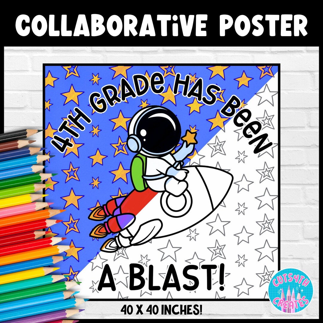 End of Year No Prep Collaborative Coloring Poster Activity 4th Grade ...