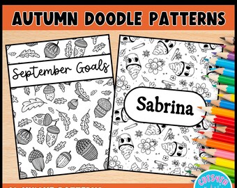 EDITABLE Binder Covers Coloring Pages Autumn Patterns Fall Doodles Customize in Canva, Google Slides, or PowerPoint!