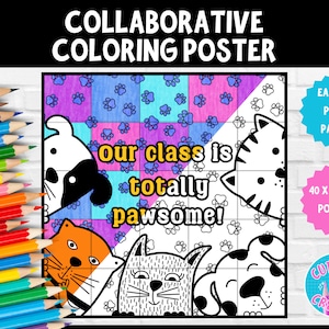 Collaborative Coloring Poster Elementary Classroom Teamwork Activity SEL Morning Meeting Classroom Community Our Class is Totally Paw-some!