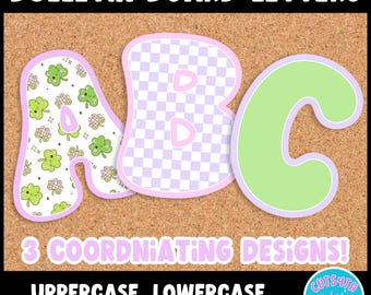 Bulletin Board Letters Print and Cut Decoration Kit ABC Uppercase Lowercase Numbers Symbols Pastel Kawaii Shamrocks St. Patrick's Day March