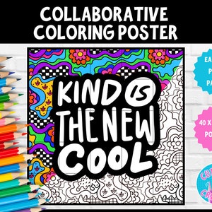 Collaborative Coloring Poster | Kind is the New Cool | World Kindness Day | Teamwork Activity | Elementary | School Counselor