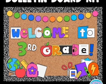 Bulletin Board Kit Printable Classroom Decor Back to School Welcome to 3rd Grade! Cute School Supplies Cut Outs Ransom Scrapbook Letters