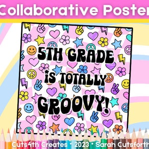 5th Grade is Groovy! | Collaborative Coloring Poster | Retro Bright | Teamwork Activity | Bulletin Board | Back to School | Instant Download