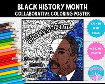 Collaborative Coloring Poster Teamwork Activity Martin Luther King Jr MLK Black History Month I Have A Dream Elementary Middle School Class