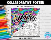 Collaborative Coloring Poster Progress Not Perfection 25 or 36 Square Pieces Bulletin Board Counselor SEL Growth Mindset Classroom Printable