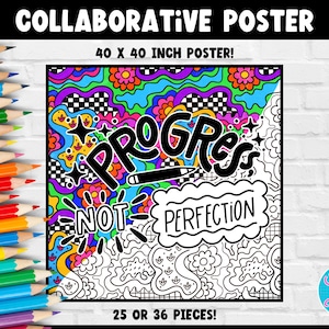 Kollaboratives Malposter Fortschritt nicht Perfektion 25 oder 36 quadratische Stücke Bulletin Board Ratgeber SEL Wachstumsmentalität Klassenzimmer zum Ausdrucken