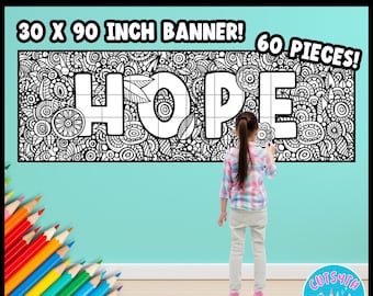Hope BIG Banner 60 Pieces Collaborative Coloring Poster Teamwork Activity Counselor SEL Positivity Mindset