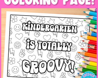Printable Coloring Page Kindergarten is Totally Groovy! Cute Retro Happy Pattern Indoor Recess Back to School Calm Corner Art Station