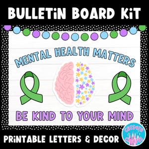 Bulletin Board Kit Mental Health Matters Be Kind to Your Mind SEL School Counselor May Hallway Display Therapy Office