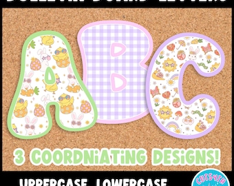 Spring Bulletin Board Letters Print & Cut Decoration Kit ABC Uppercase Lowercase Numbers Symbols Easter Pastel Gingham Cute Retro Groovy