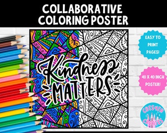 Collaborative Coloring Poster Bulletin Board World Kindness Day | KINDNESS MATTERS | Teamwork Activity | Elementary | School Counselor | SEL