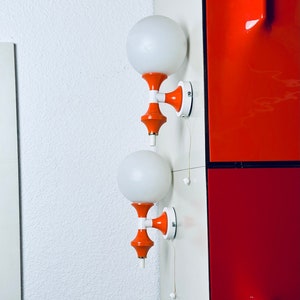 SPACE AGE // 70s vintage set of 2 orange Richard Essig opal glass wall light bedside lamp // Pop Art