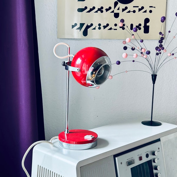 SPACE AGE // 60s 70s Vintage adjustable Red Eyeball Desk Lamp Moon Lamp from West Germany // Mod Pop Art Design Bauhaus Mid Century