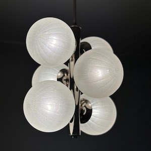 SPACE AGE // 70s vintage 6-flame chrome Opal Glass Pendant Lamp // Pop Art Light