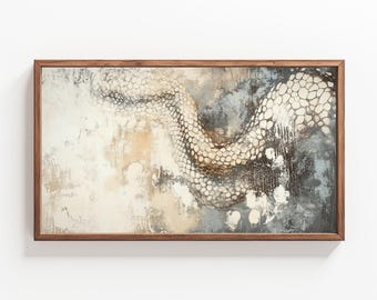 Samsung Frame TV Art – Modern Neutral Snakeskin Textured Abstract Wall Painting Minimalist Coiled Gray