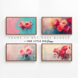 Set di 4 stampe astratte di rose per Samsung Frame TV / Romantico pastello floreale digitale download bundle carta da parati arte
