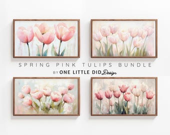 Pink Tulip Painting Set: Vintage Floral Art for Samsung Frame TV (Digital Download)