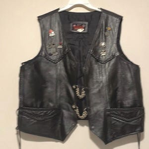 トップス Used Leather Vest First Genuine Leather Vest Mens X-large Black Biker Snap