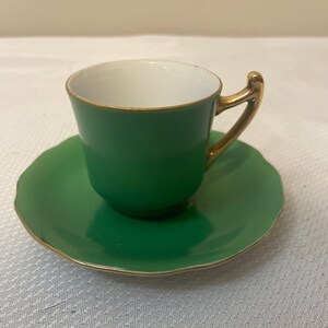 Vintage Gold Castle Japan Teacup and Saucer Green and Gold / Kitchen & Serving / Collectible