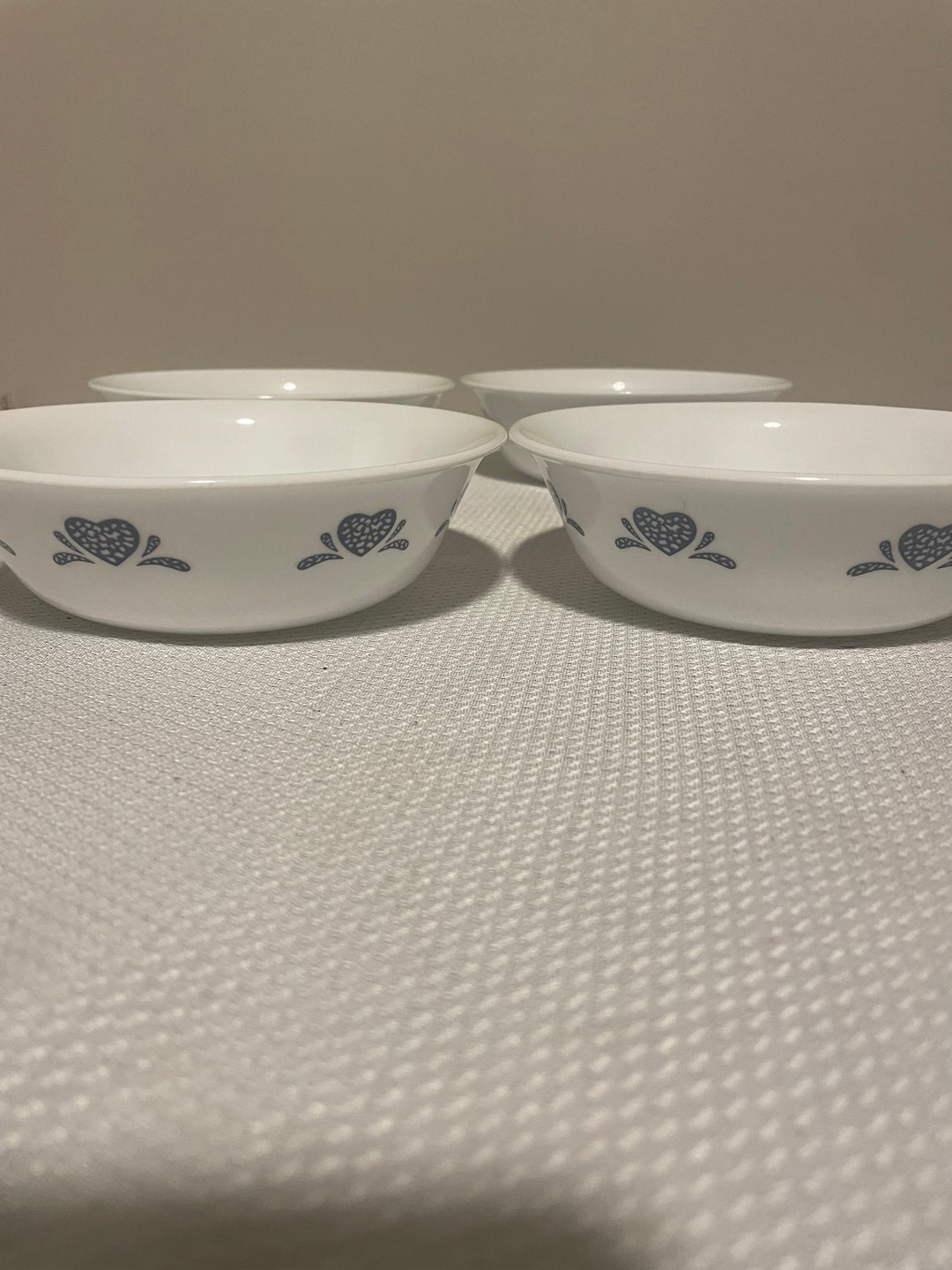 4 Vintage Corelle by Corning Soup Bowls With Heart Hearts Pattern