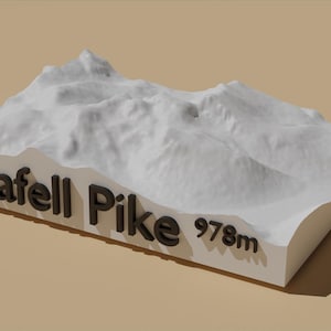 Carte topographique imprimée en 3D Scafell Pike | Carte 3D | Souvenirs | Cadeau | Décoration | ornement | Imprimé en 3D | Montagne | Monument | Voyage