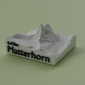 Mapa topográfico impreso en 3D del Matterhorn / Mapa 3D / Escocia / Recuerdo / Decoración / Adorno / Mapa topográfico / Viaje / Regalo / Impresión 3D