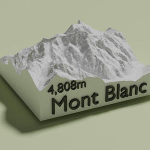 Modèle topographique imprimé en 3D du Mont Blanc | Décoration d'étagères et de bureaux | Décoration | ornement | Souvenirs | Monument | Cadeau | Voyage | souvenir