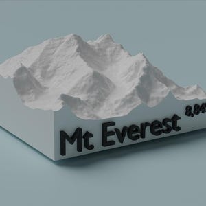 Mapa topográfico impreso en 3D del Monte Everest / Lhotse / Decoración / Adorno / Himalaya / Mapa 3D / Montaña / Recuerdo / Monumento / Regalo / Viaje