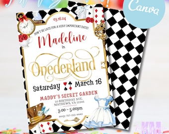 ONEderland Invitation - Alice - 1st Birthday Editable - Canva